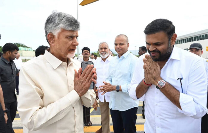 Ministers, MLAs, and officials bidding a warm farewell to the Chief Minister at Renigunta Airport.