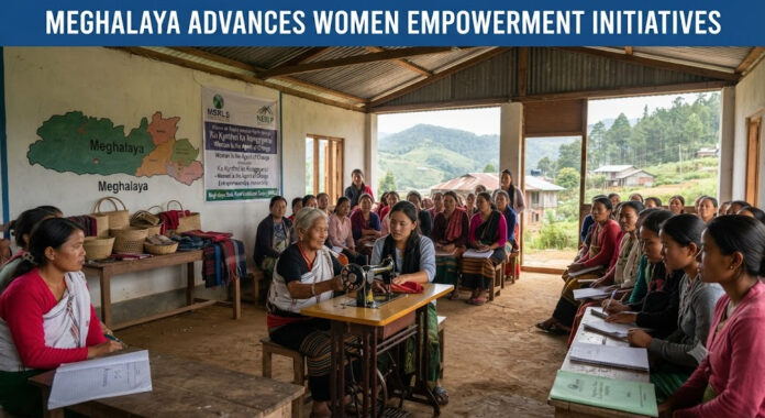 Women in Meghalaya participating in self-help groups and skill development programs for economic independence.