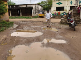 Waterlogged streets near Gandhi School in Asifabad municipality causing inconvenience to students and residents.